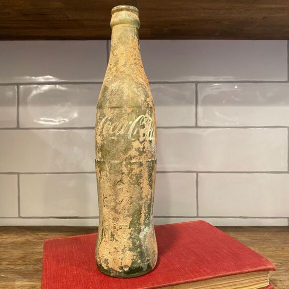Vintage 1960’s Green Glass Coca Cola Soda Bottle With Cement - Picture 1 of 4